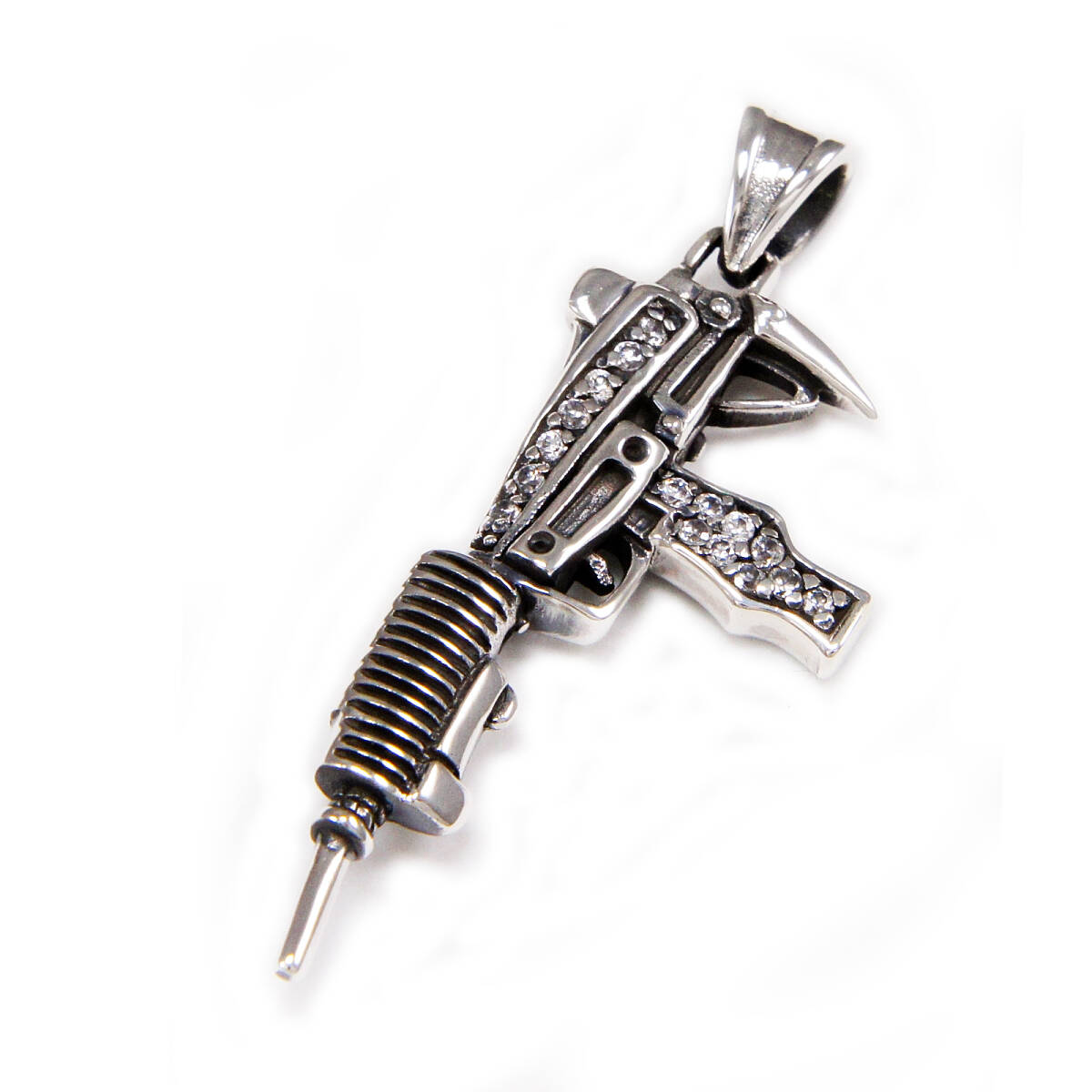 サブマシンガン ジルコニア 925シルバーペンダント 925刻印あり WON-085拍卖