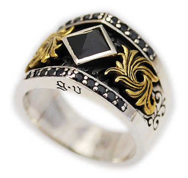 19号 オニキス ジルコニア 真鍮 925シルバーリング GB-R017拍卖