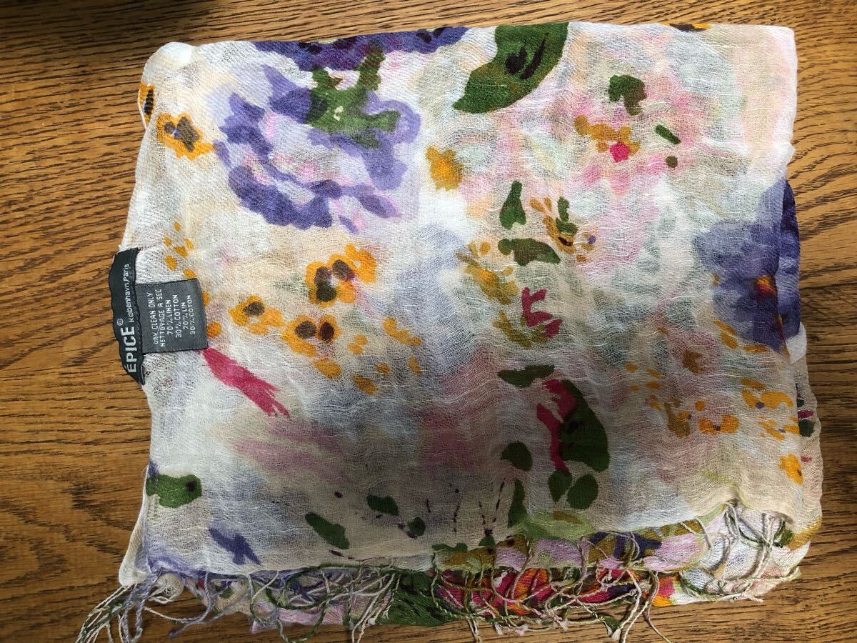 新品 エピス リネン 花柄 ストール 母の日拍卖