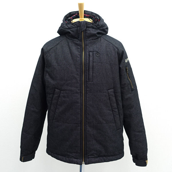 ★ エレメント 中綿ジャケット フード付き 裏チェック ネイビー サイズM AC022-754 (0220520978)拍卖