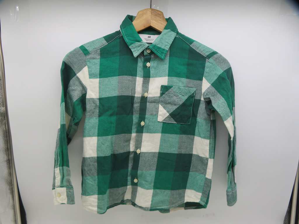 OY195★H&M エイチアンドエム シャツ 緑 チェック 長袖 ボーイズ 男児用 古着拍卖