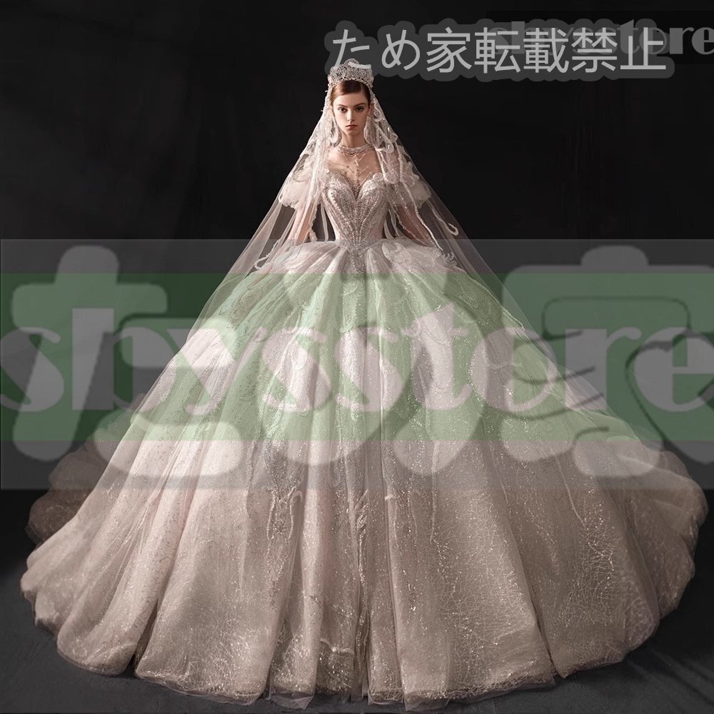 大値下げ ワンショルダー主ウェディングドレス 2025年 新婦 トレーン 星空Vネック 小柄な方用 出発用ドレス 高級重工ウェディングドレス拍卖