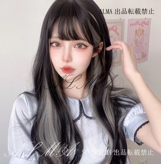 新品人毛 ロングウェーブ フルウィッグ モノトーンカラー つむじ部分手植え 自然に見えますフルウィッグ拍卖