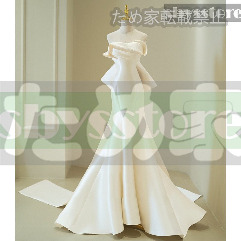 大値下げ ウェディングドレス 2025 春 シーズン ホワイト サテン トレーン 大きなリボン ドレス マーメイドタイプ拍卖