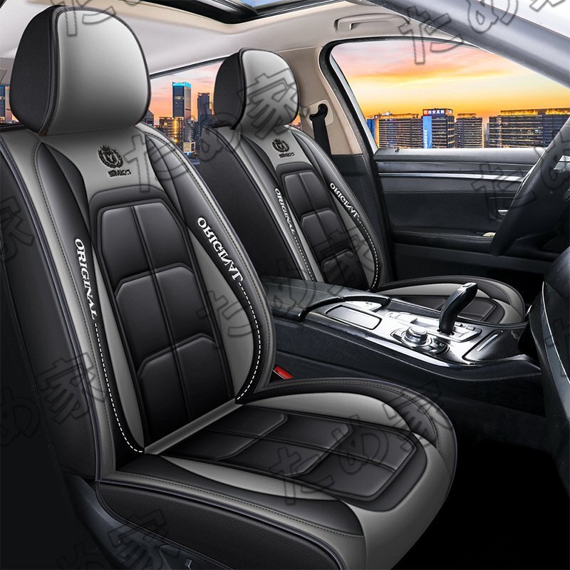 トヨタ用 日産用 高品質レザー製シートカバー 5人乗り車両 汎用 フルカバー 耐摩耗 耐汚れ (ブラックxグレー)拍卖