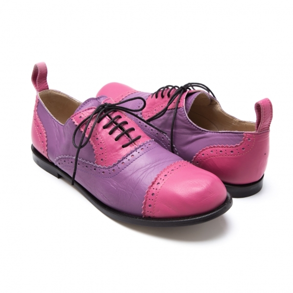 コムデギャルソンCOMME des GARCONS 配色切替レザーメダリオンシューズ 紫ピンク24拍卖
