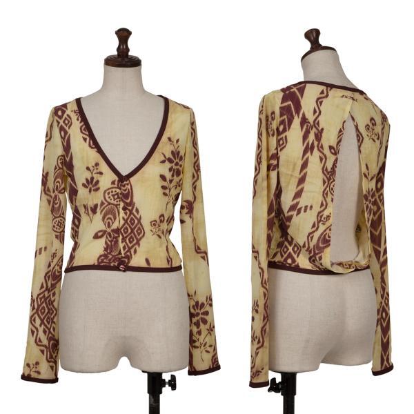 ジャンポールゴルチエJean Paul GAULTIER プラント柄バックオープンストレッチカーディガン マスタード紫他40拍卖