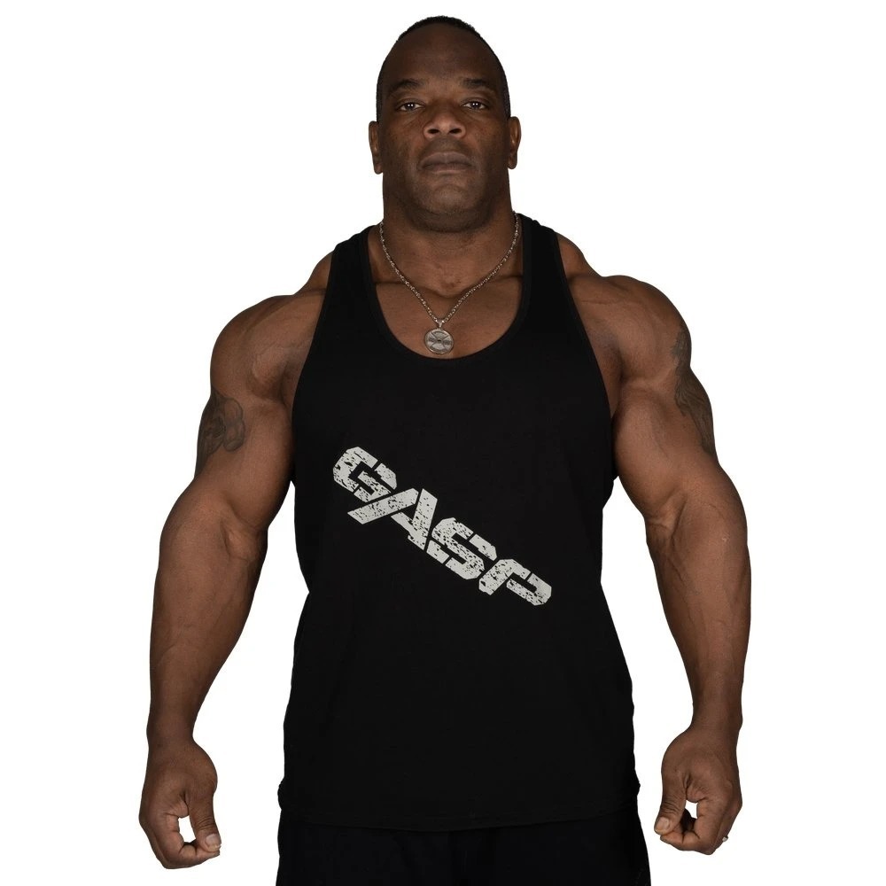 【メーカー直輸入正規品/送料無料】 GASP ガスプ ギャスプ ヴィンテージ Tバック タンクトップ USサイズ:M 黒 ★ ジムウェア/ボディビル拍卖