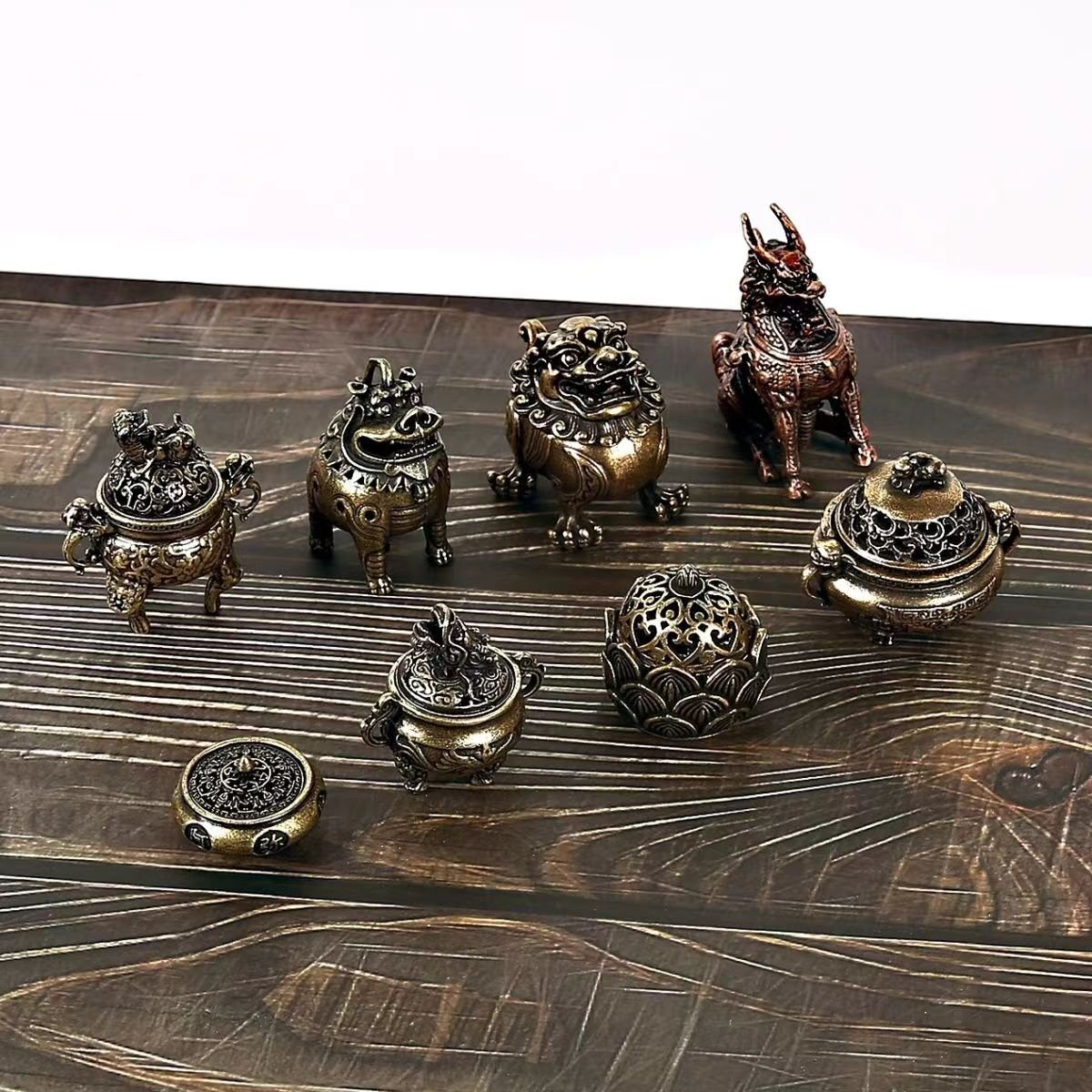強くお勧め★香炉★ 8点セット 銅器 銅製品 鎮宅辟邪 開運風水 招財 置物 工芸品 装飾品拍卖