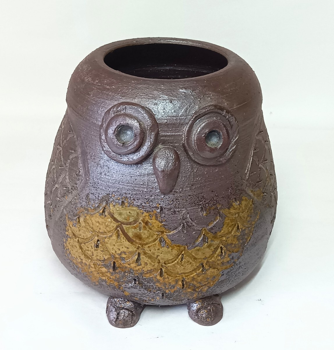 初出し品 備前焼 フクロウ/梟/ふくろう  小物入れ 置物 縁起物 風水 箱なし 作家物 陶印 ★広島発送★(岡山発送品同梱不可)拍卖