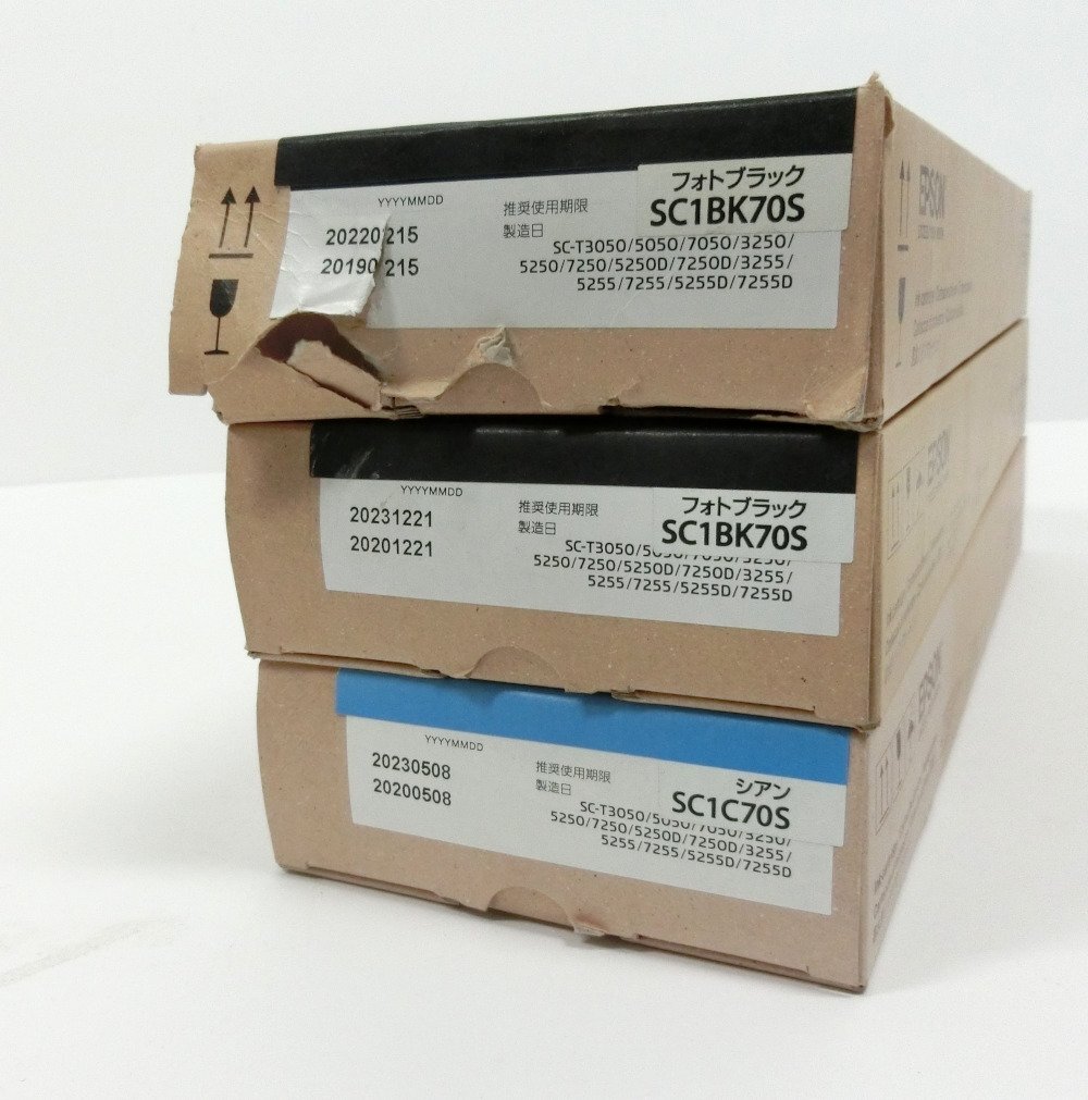 2色3本セット EPSON 純正 インクカートリッジ (SC1BK70S 2本 / SC1C70S 1本) 未使用品拍卖