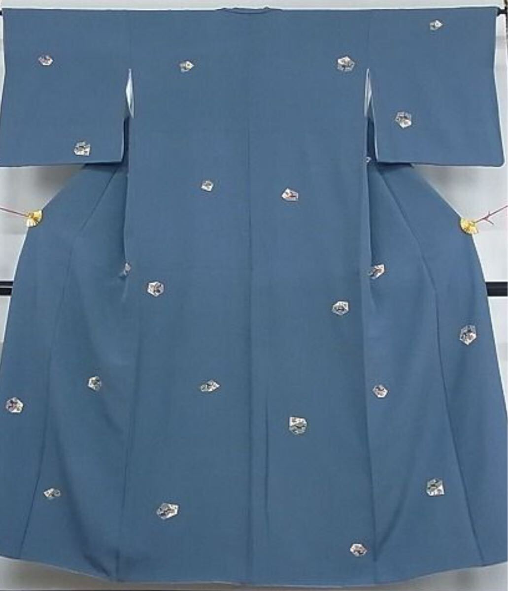 小紋 切嵌 花文 金彩 正絹 袷 着物 飛び柄 和装拍卖