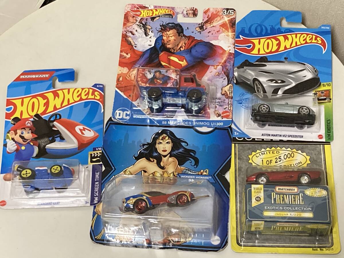 送料無料 ホットウィール Hot Wheels 、マッチボックス 5個セット wonderwoman、マリオカート、スパイダーマン、ジャガー 拍卖