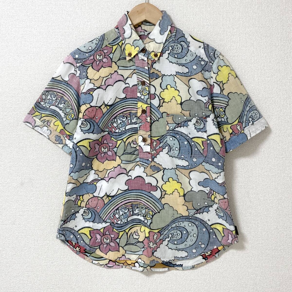 90s 00s HYSTERIC GLAMOUR 総柄 半袖 プルオーバー ボタンダウン シャツ ヒステリックグラマー ブラウス Y2K VINTAGE archive 5020228拍卖