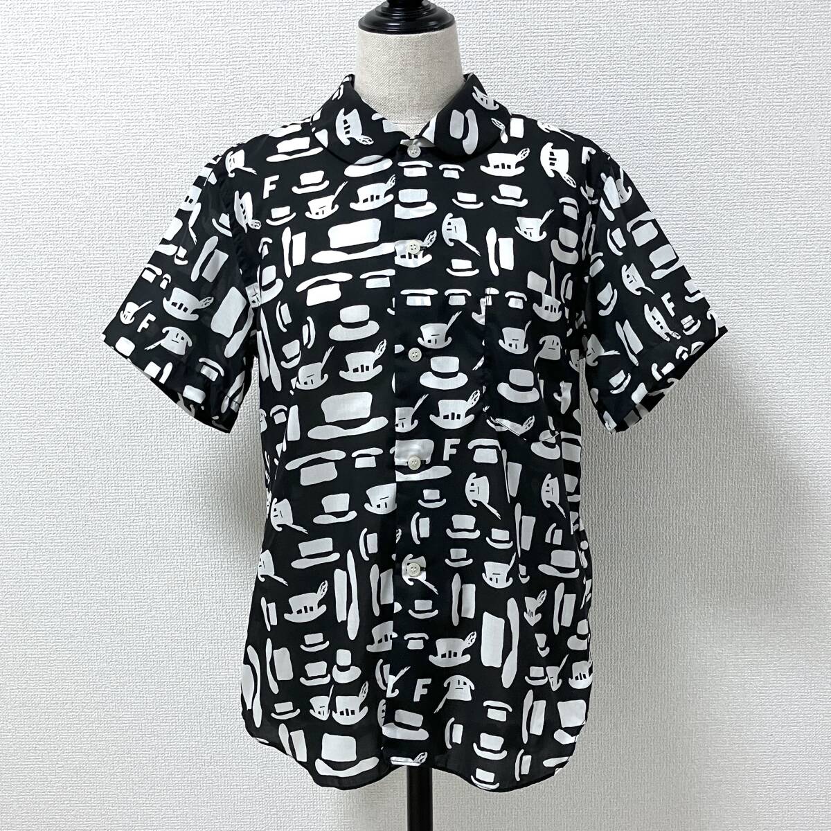 BLACK COMME des GARCONS 丸襟 半袖 ブラウス 総柄 黒系 Sサイズ ブラック コムデギャルソン シャツ archive 4120044拍卖
