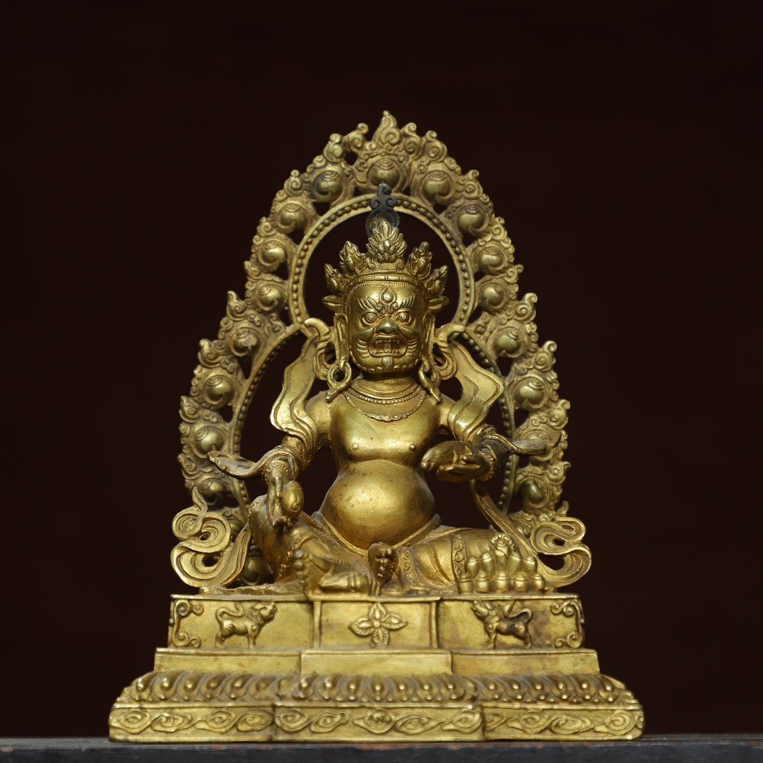 仏像 明代 銅琉金 チベット仏教 財神菩薩 仏教古美術 供養品 極細工 時代物 古置物 中国古美術 唐物 旧蔵 S74拍卖