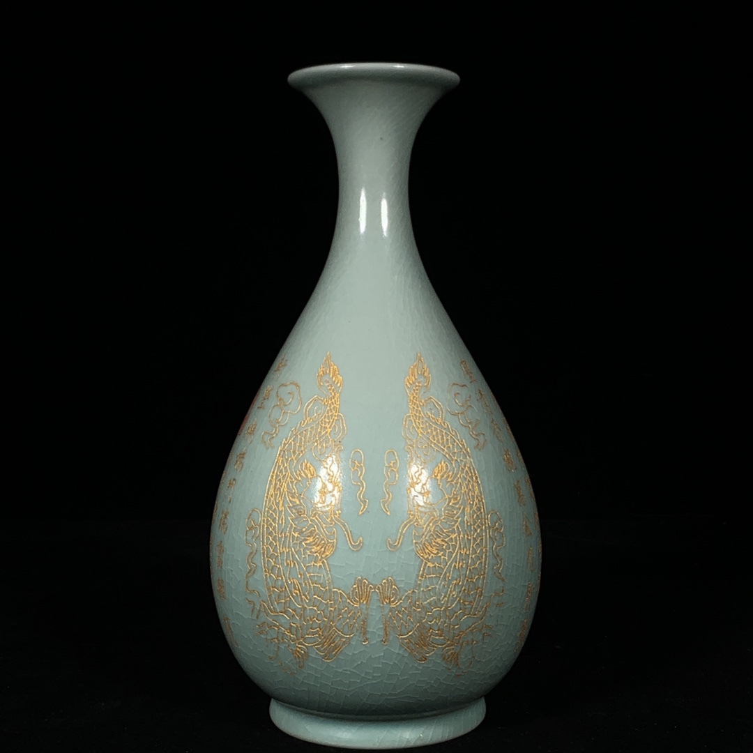 磁器 宋代 汝窯 銘文刻龍紋 玉壺春瓶 文房具 唐磁 古陶磁器 陶芸 中国古美術 古賞物 古置物 唐物 旧蔵 S74拍卖