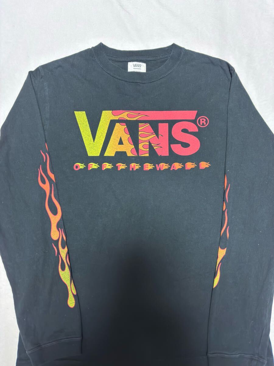 【レア】vans ロンT ファイヤーパターン M ブラック 希少 ファイアーパターン Tシャツ 長袖 ロング 長袖Tシャツ 黒 カットソー拍卖