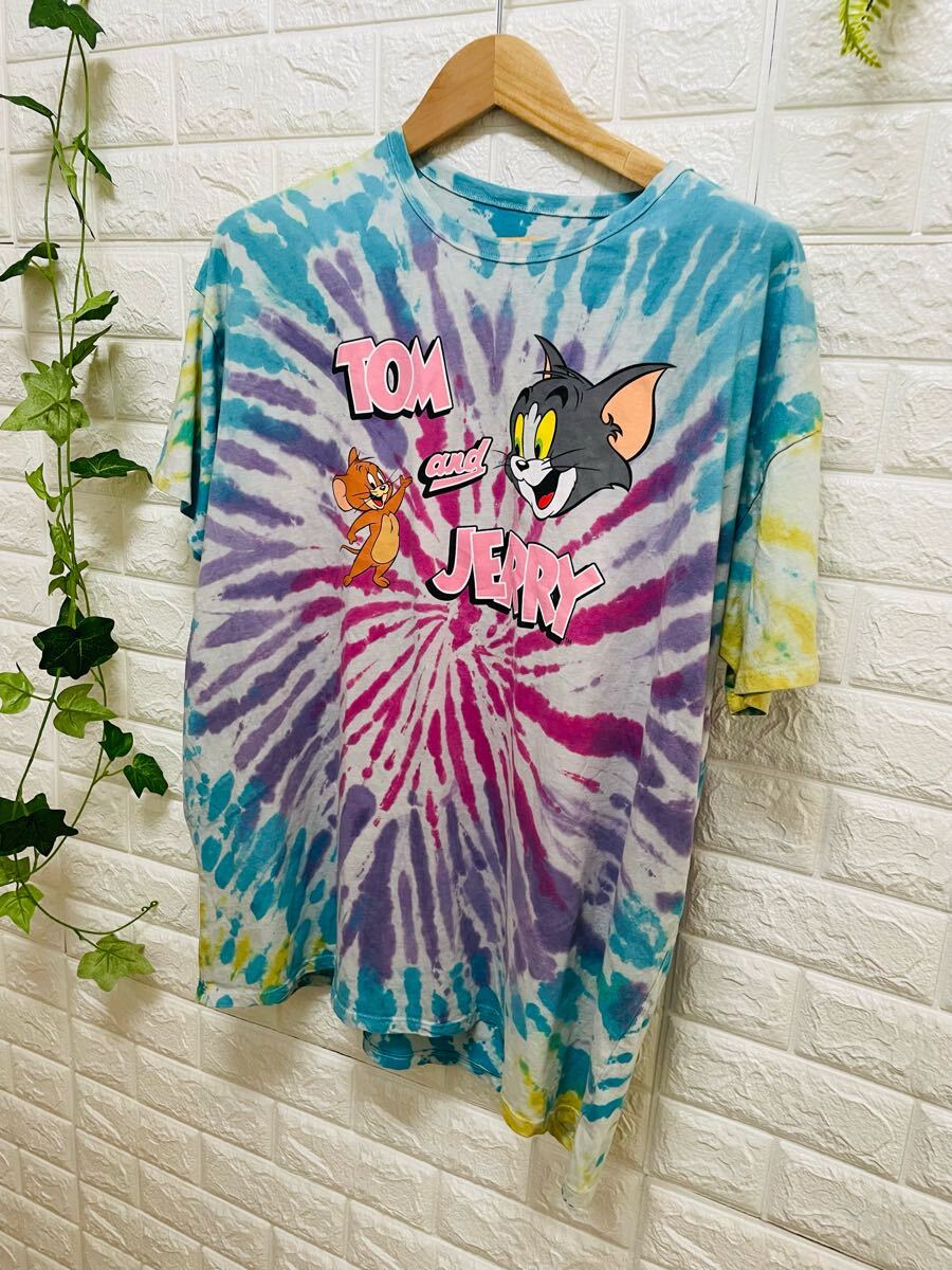 ★レディース トムとジェリー タイダイプリントTシャツ バングラデシュ製 海外輸入古着 サイズL 半袖 丸首 110425-017拍卖