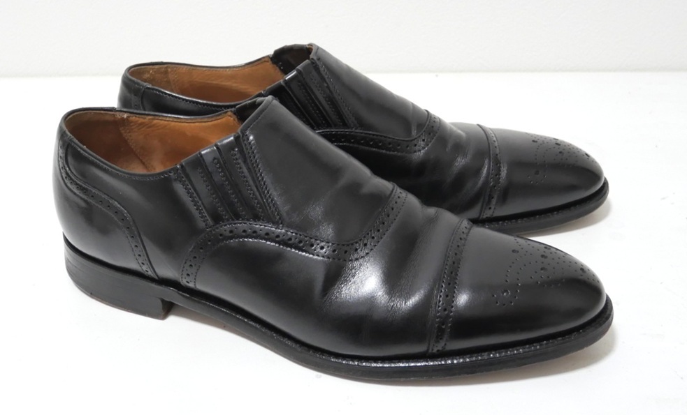 クロケット&ジョーンズ製 NEW & LINGWOOD サイドエラ レザーシューズ 黒 81/2 革靴 スリッポン ニュー&リングウッド拍卖