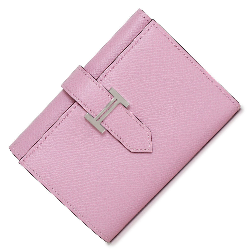 (新品・未使用品)エルメス HERMES ベアン コンビネ 三つ折り財布 ヴォーエプソン レザー モーヴシルベストル ピンク シルバー金具 U刻印拍卖