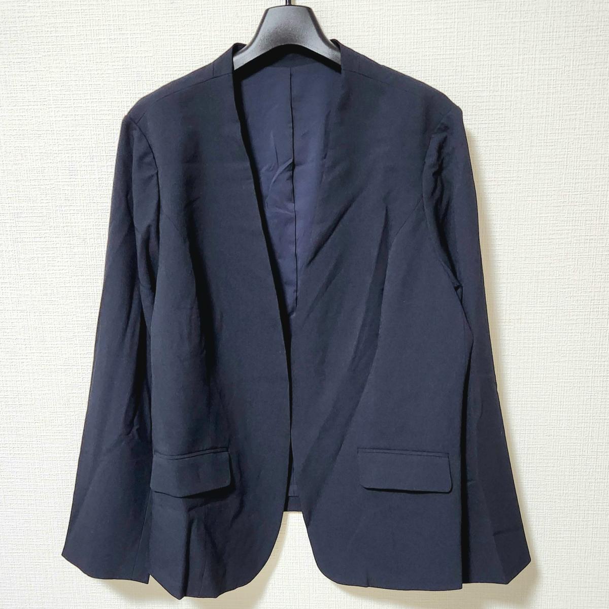 【IN-1850】レディース ノーカラージャケット 大きいサイズ 4L ネイビー拍卖