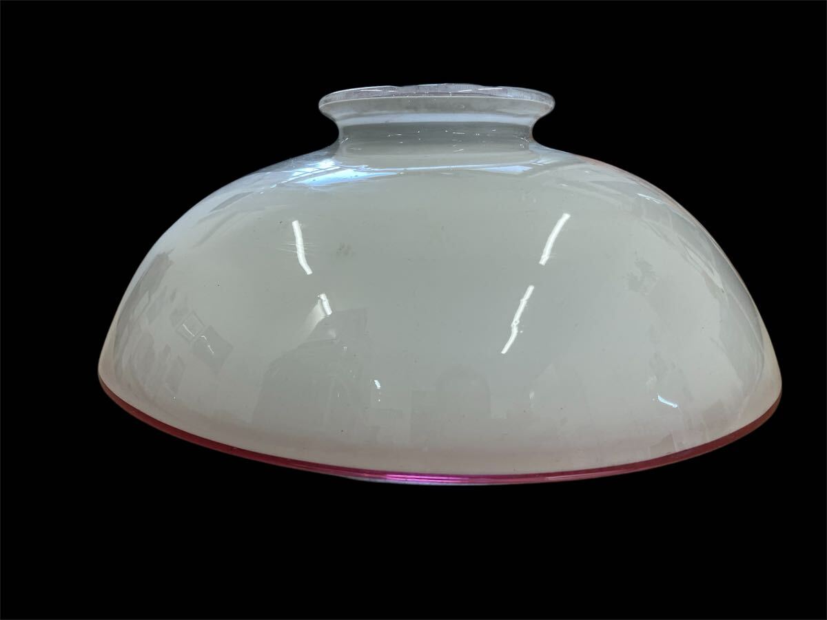 アンティーク ランプシェード 乳白色 ガラス 白+赤ライン 昭和レトロ 電傘拍卖