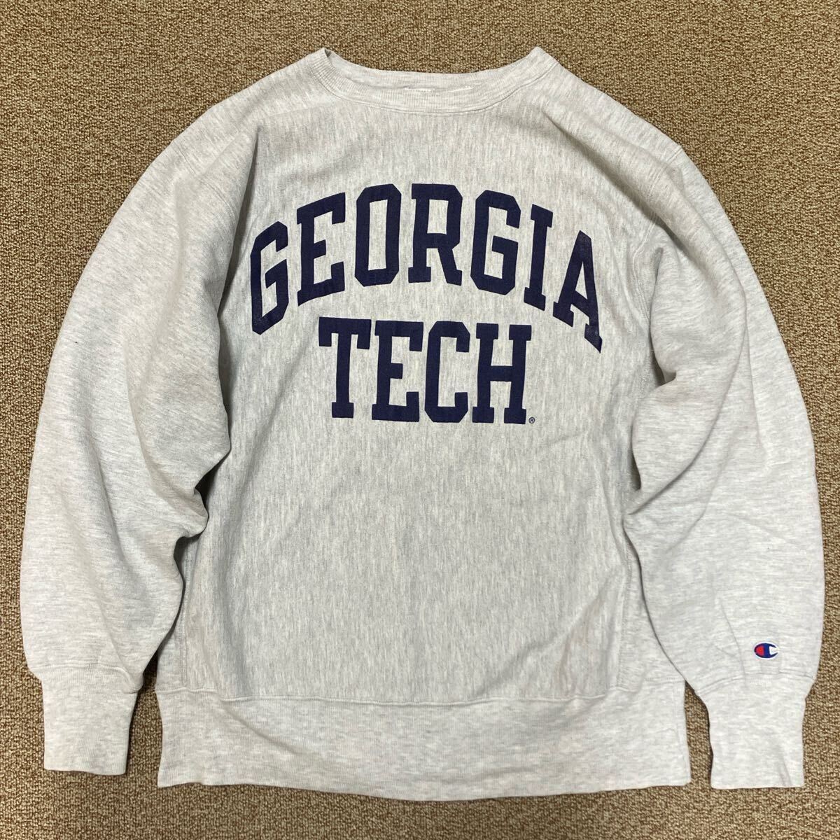 美品 90's トリコ刺繍タグ USA製 チャンピオン リバースウィーブ Champion REVERSE WEAVE XL 状態極上 2段アーチネイビープリント拍卖