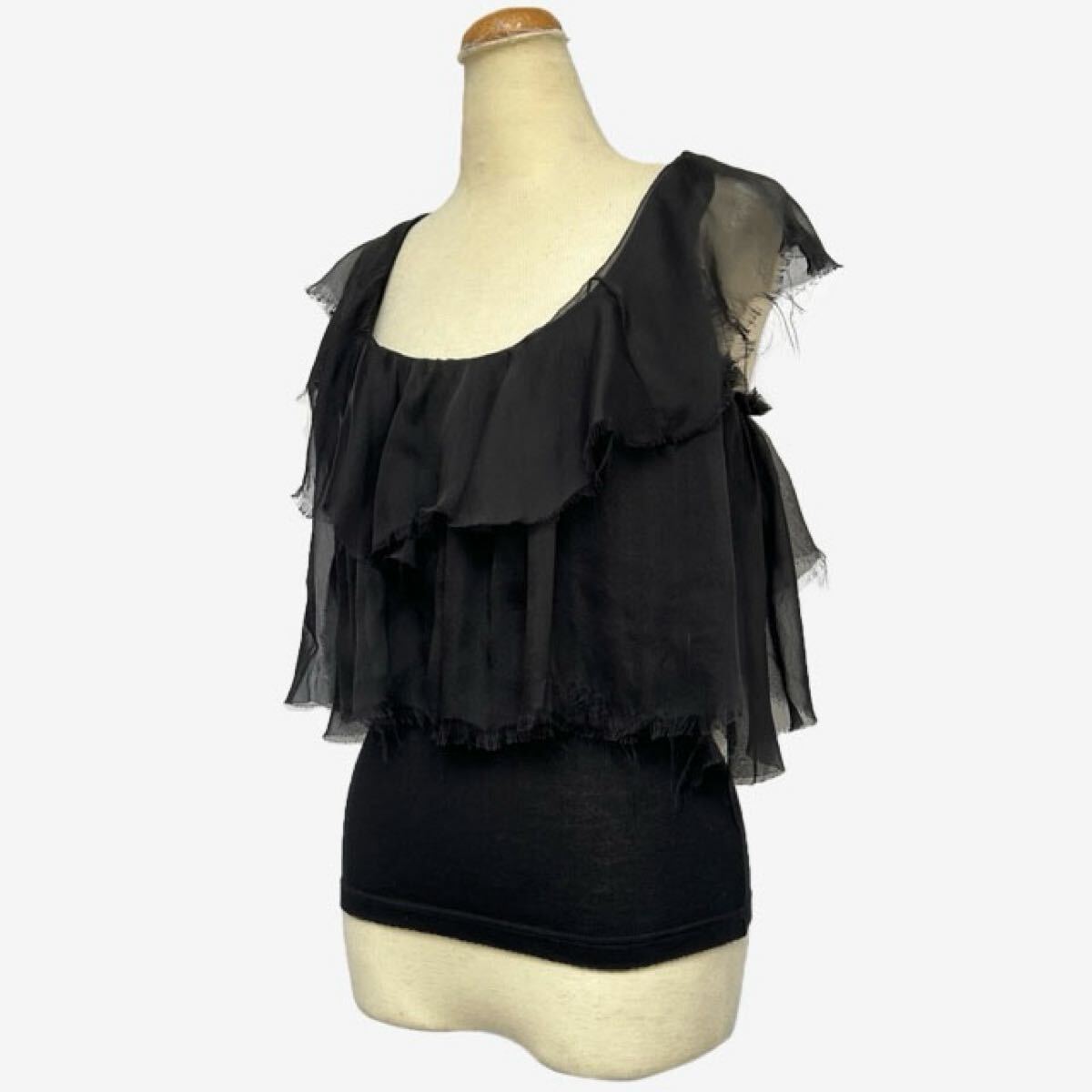未使用 GIVENCHY 定価11.7万 ジバンシー シルクフリル ブラック トップス XS ★拍卖
