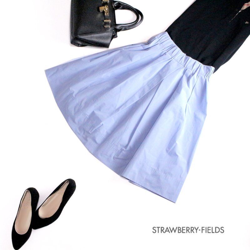 美品 爽快 ストロベリーフィールズ STRAWBERRY-FIELDS 春 夏 上品 ふんわり フレアスカート 2 9号 水色 撥水系素材 ポリエステル拍卖