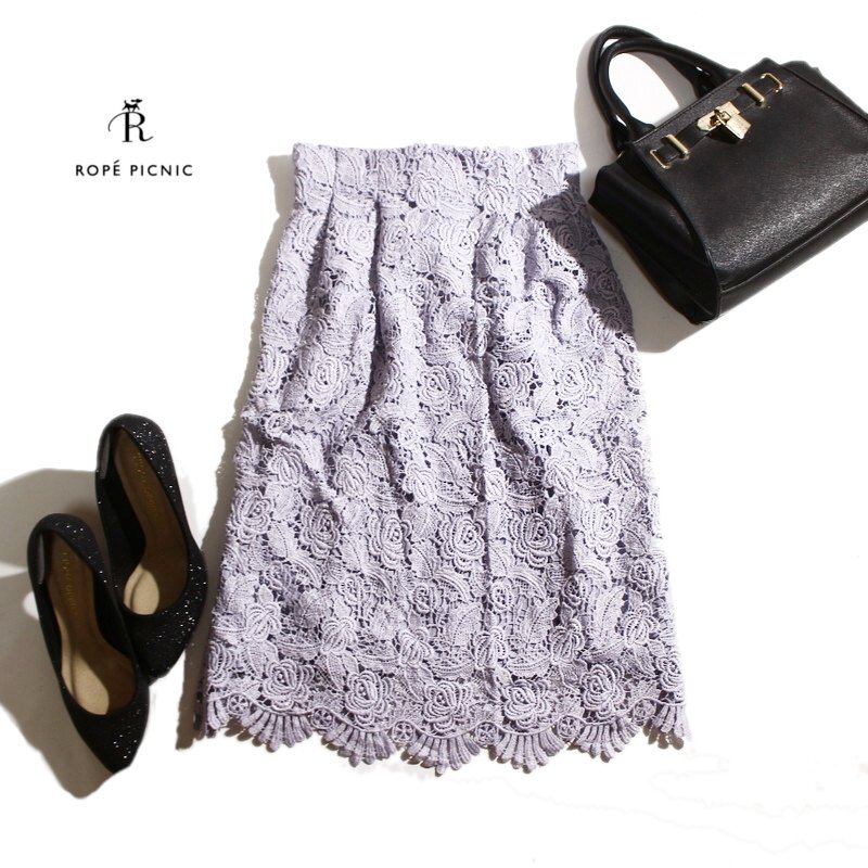 美品 ロペ ピクニック ROPE' PICNIC 春 夏 綺麗め レース タイトスカート レーススカート スカート 7号 36 薄 パープル 紫 膝下丈 オフィス拍卖