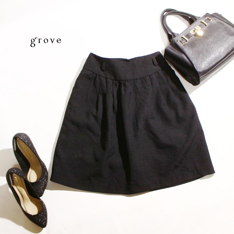 美品 index インデックス 株) ワールド 通年 さらり ポリエステル シンプル ギャザー フレアスカート M ブラック 黒 無地 オフィス 通勤拍卖