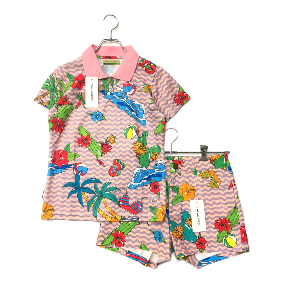 coco 未使用品【値下げ】 カジェヘラ CALLEJERA セットアップ 0(S) ピンク×白 波型ボーダー レディース レターパックプラス発送可 91057拍卖