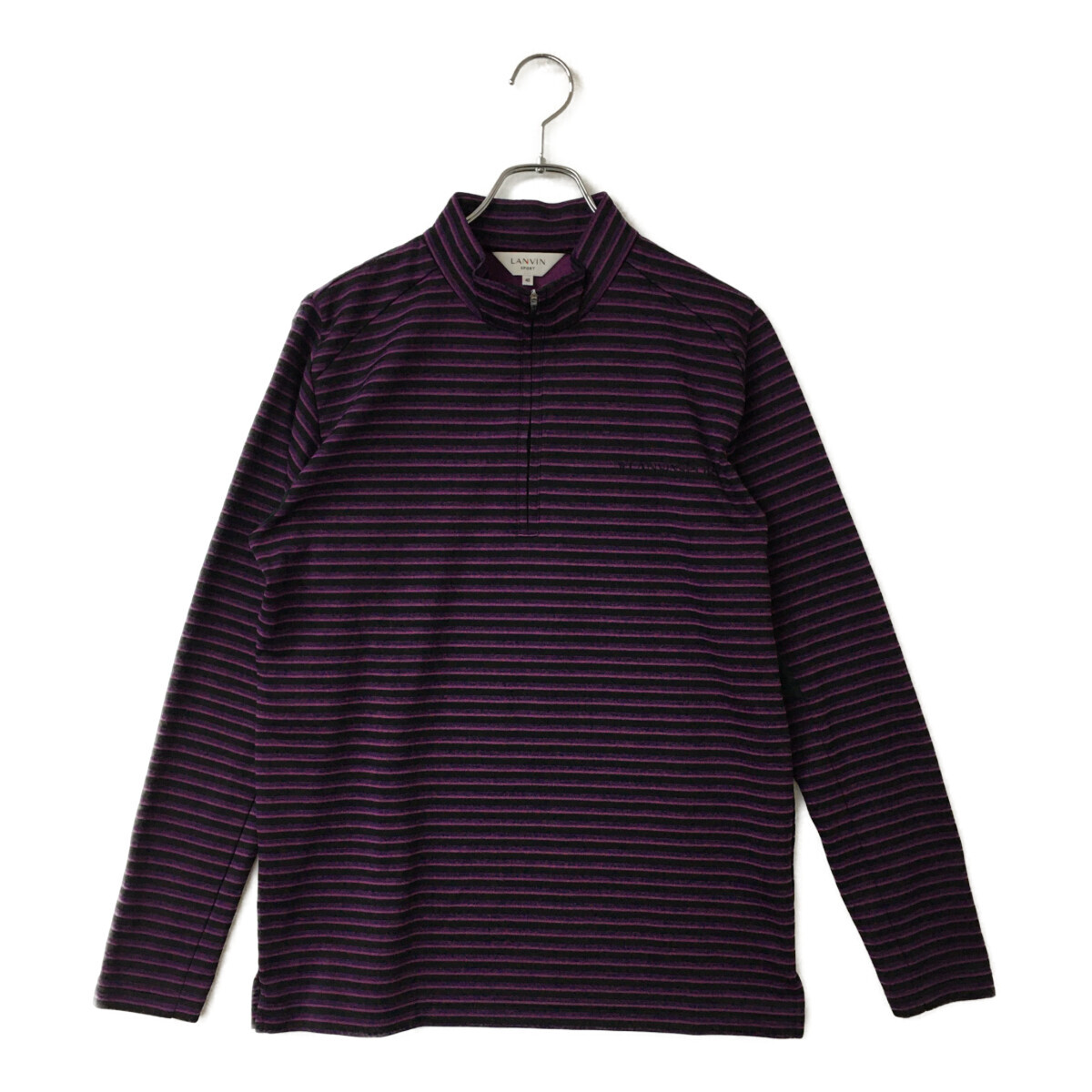 coco 中古【値下げ】 ランバンスポール メンズ 長袖シャツ 40(L) 紫×黒 ハーフジップ 裏微起毛 ボーダー レターパックプラス発送可 88297拍卖