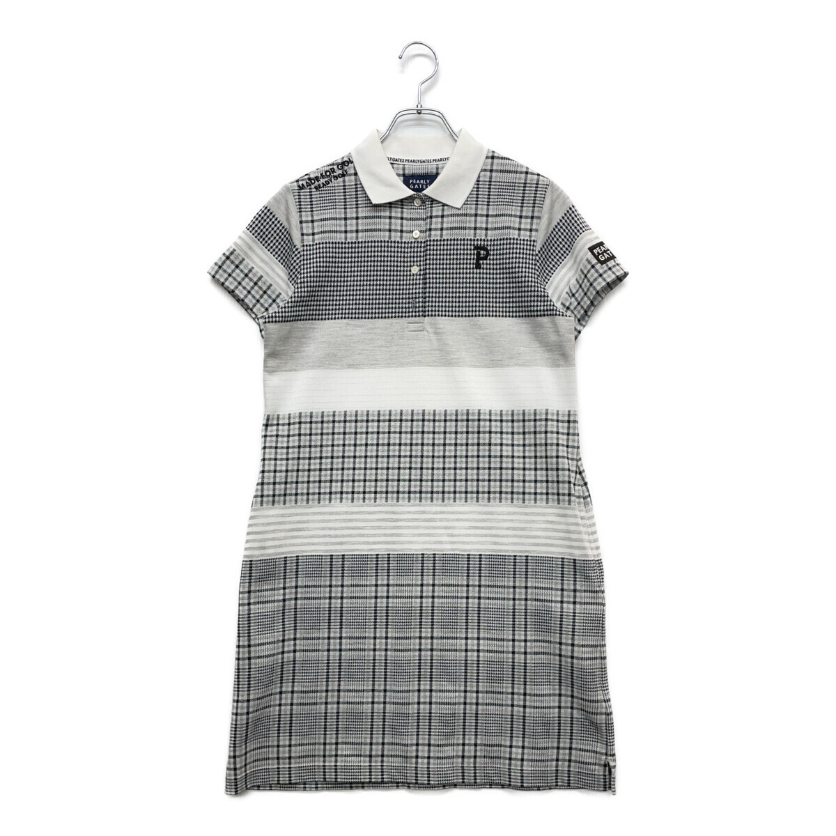 coco 中古【値下げ】 パーリーゲイツ レディース ワンピース 1(M) 白 半袖 チェック ボーダー レターパックプラス発送可 93408拍卖