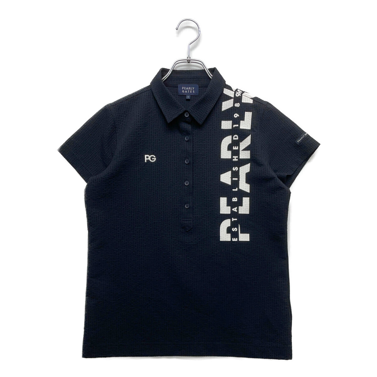 coco 中古【値下げ】 パーリーゲイツ PEARLY GATES レディース 半袖ポロシャツ 1(M) 紺 ネイビ サッカー生地 ネコパケ発送可 93407拍卖