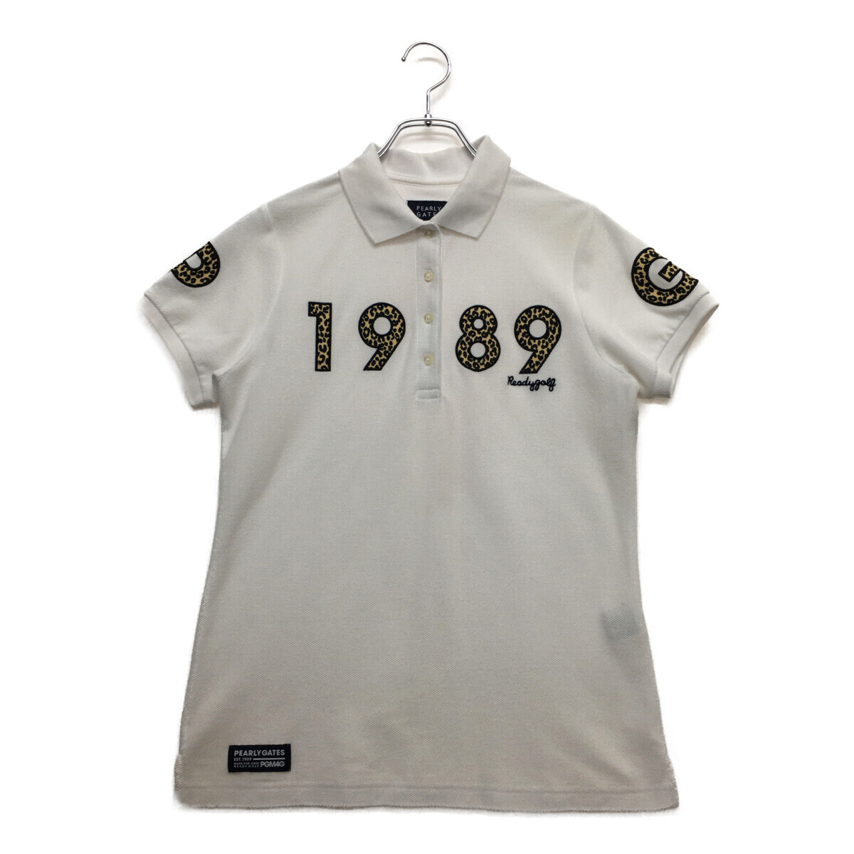 coco 中古【値下げ】 パーリーゲイツ PEARLY GATES レディース 半袖ポロシャツ 1(M) 白シンプル ヒョウ柄 ネコパケ発送可 93675拍卖