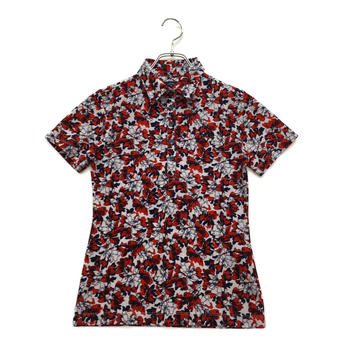 coco 中古【値下げ】 キャロウェイ Callaway 半袖ポロシャツ S 白×赤×紺 花柄 レディース ネコパケ発送可 93482拍卖