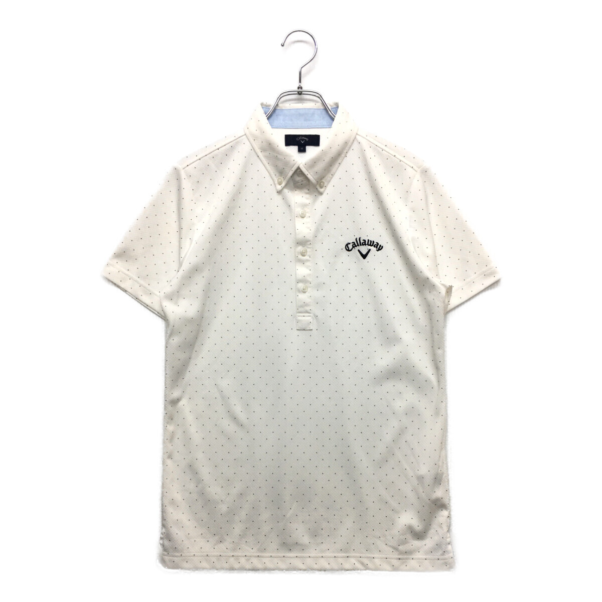 coco 中古【値下げ】 キャロウェイ Callaway メンズ 半袖ポロシャツ M 白 ボタンダウン ドット柄 レターパックプラス発送可 93443拍卖