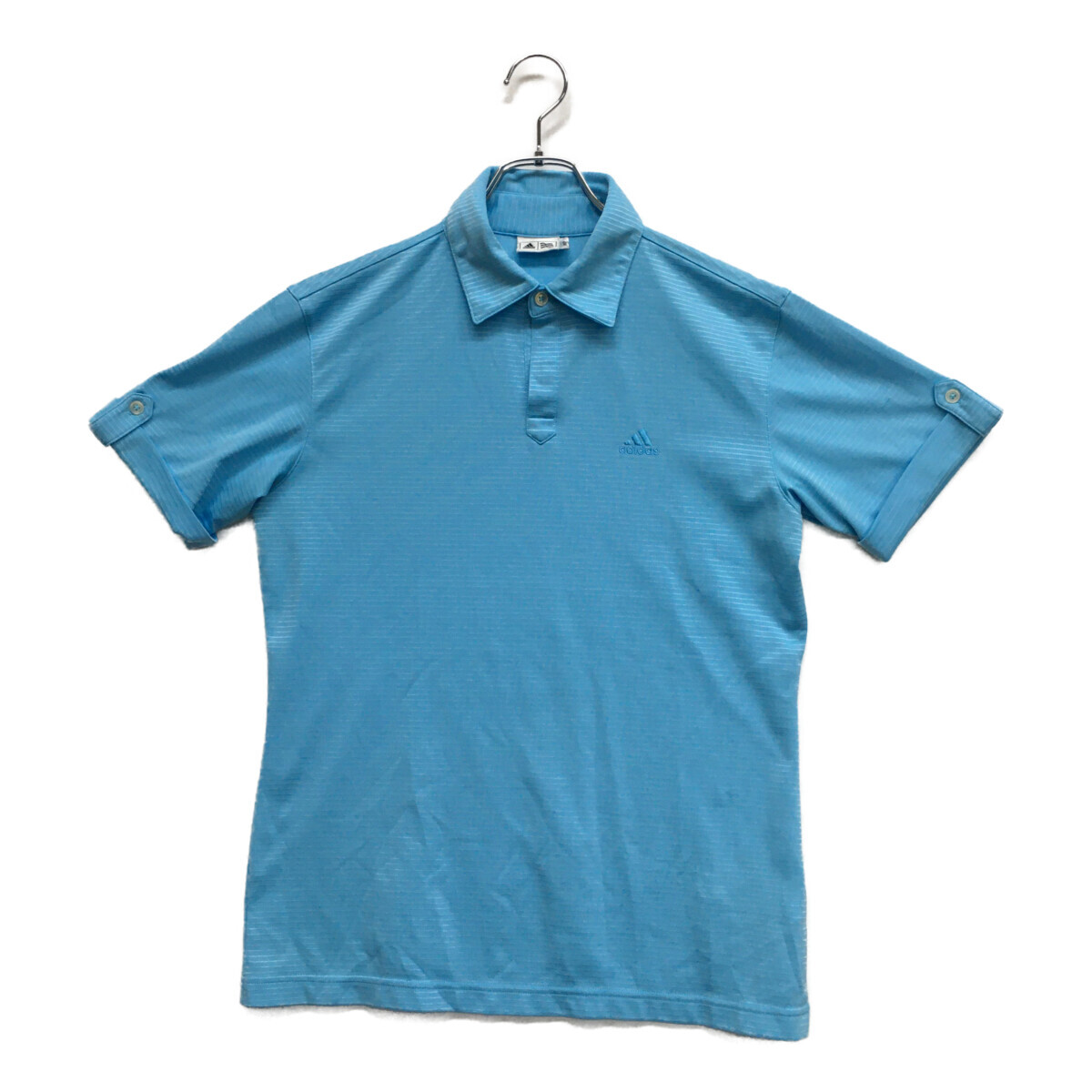 coco 中古【値下げ】 アディダス adidas 半袖ポロシャツ M 水色 ブルー ボーダー メンズ ネコパケ発送可 95582拍卖