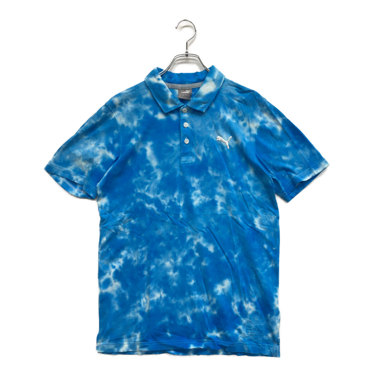 coco 中古【値下げ】 プーマ PUMA 半袖ポロシャツ S 水色×白 ブルー×ホワイト コットン タイダイ柄 メンズ ネコパケ発送可 95579拍卖
