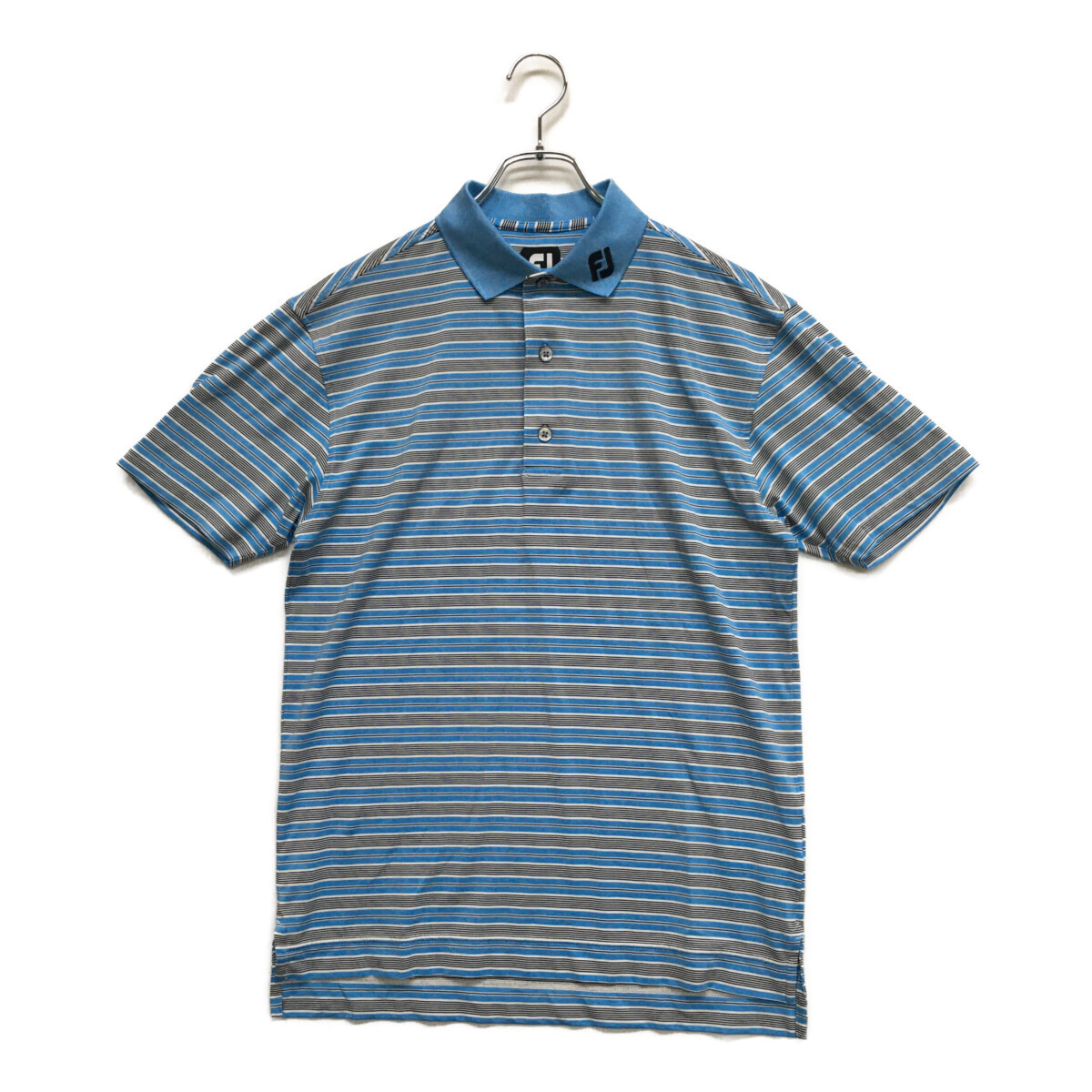 coco 中古【値下げ】 フットジョイ FootJoy 半袖ポロシャツ M 水色 ブルー ストレッチ ボーダー メンズ ネコパケ発送可 95584拍卖