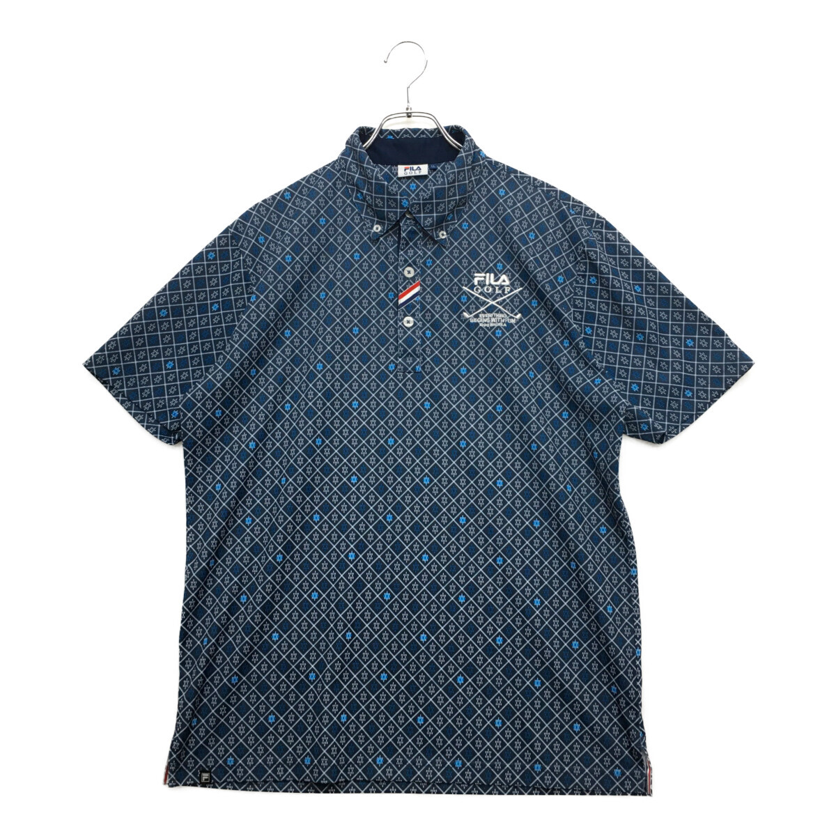 coco 中古【値下げ】 フィラゴルフ FILA GOLF メンズ 半袖ポロシャツ LL 紺 ボタンダウン 総柄 レターパックプラス発送可 95067拍卖