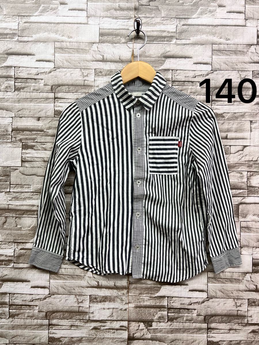 140 EDWIN エドウィン ホワイト ブラック 長袖シャツ 長袖 シャツ ストライプ 子供服 キッズ拍卖