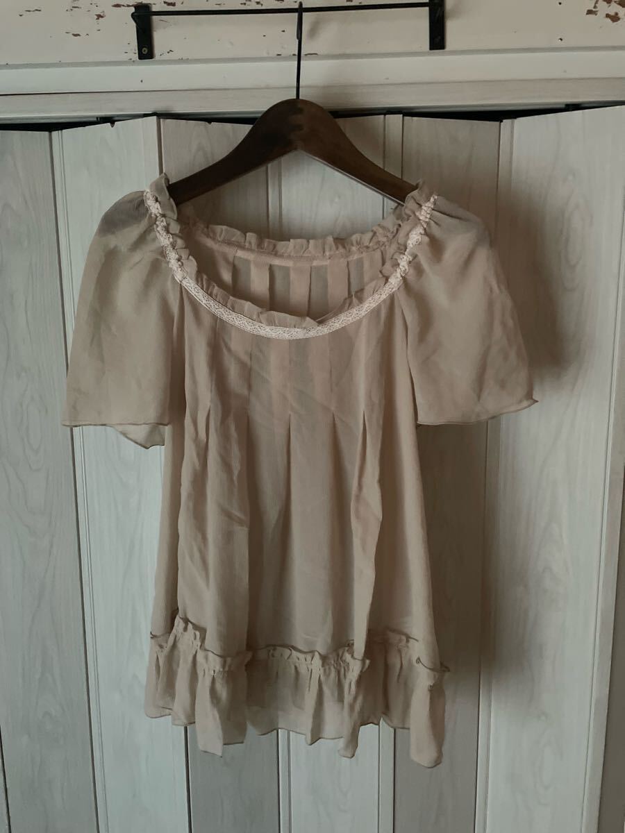 ◆レイビームス/ベージュの半袖シフォンブラウス◆J拍卖