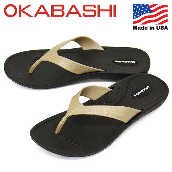 OKABASHI (オカバシ) O-60005 WOMENS BREEZE ウィメンズ ブリーズ サンダル レディース OKB006 014BLACKxAGED GOLD S-約22.0cm-23.0cm拍卖