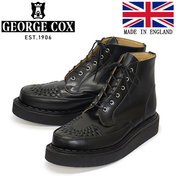 GEORGE COX (ジョージコックス) SKIPTON EYELET BOOT 13667 V ラバーソール レザーブーツ 040 BLACKUK6-約25.0cm拍卖