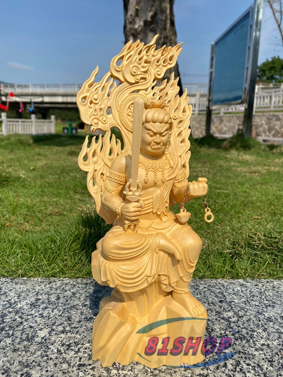 「81SHOP」極上品 不動明王像 檜木 精密彫刻 仏師手仕上げ品 高さ34cm拍卖