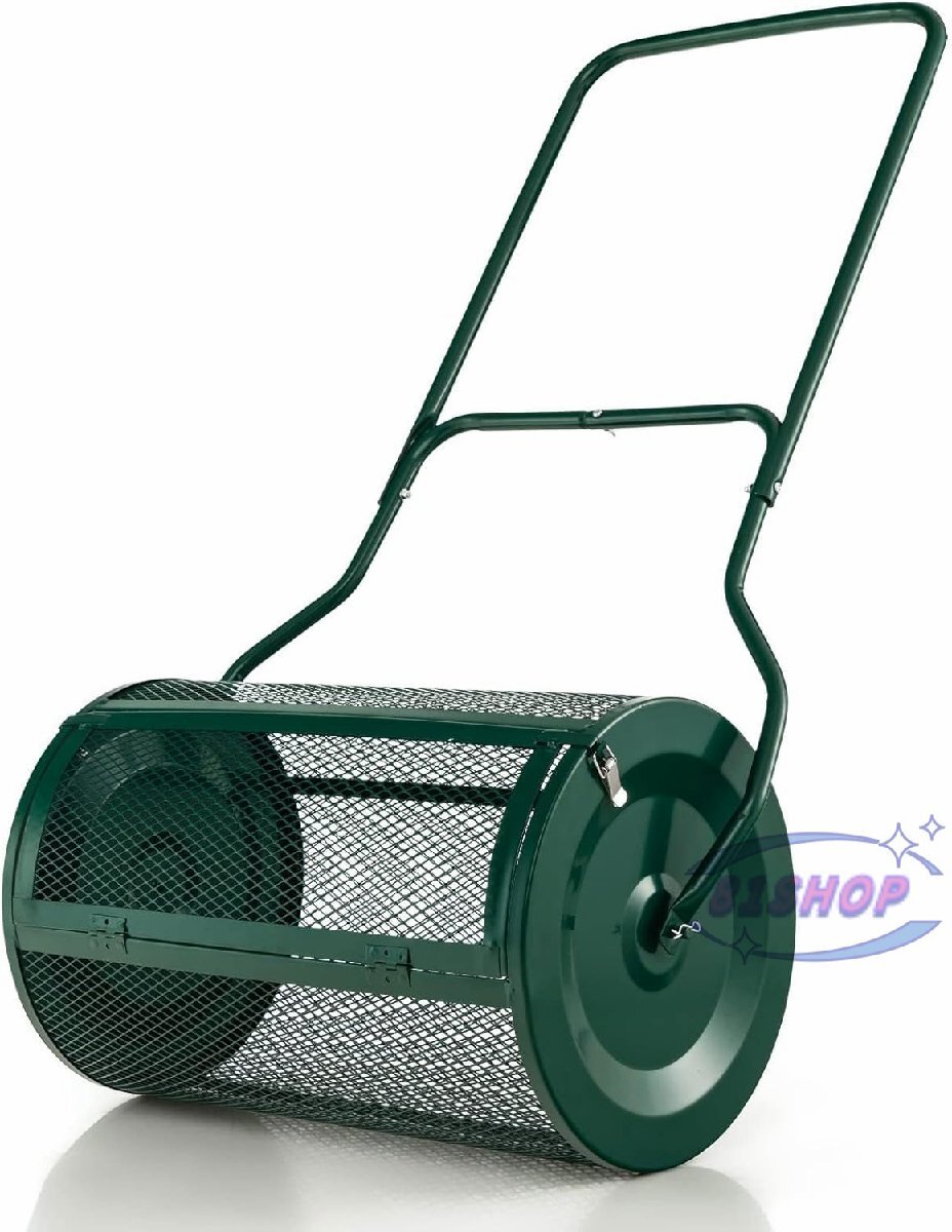 「81SHOP」堆肥散布機、ピートモス散布機、頑丈な金属メッシュプッシュ表土肥料散布機、芝生と庭用拍卖