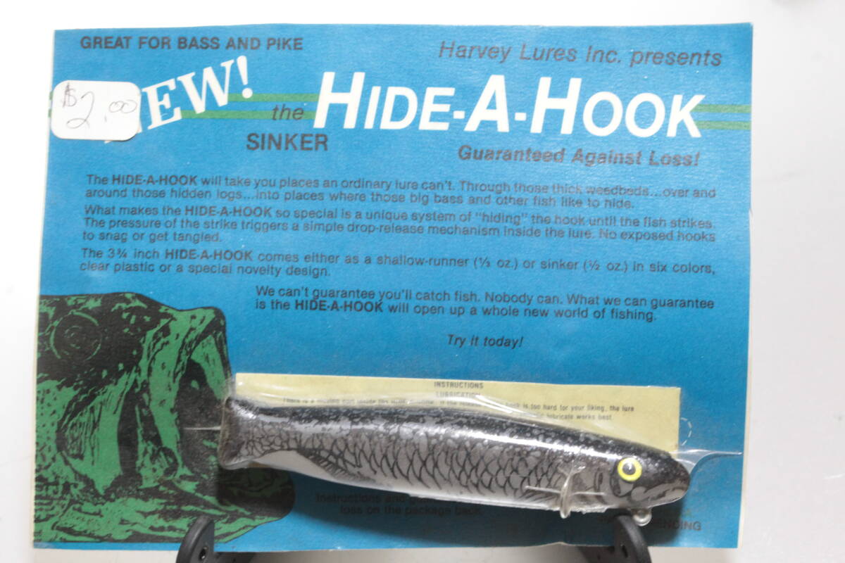 オールド デッドストック品 ハービー ルアー ハイド ア フック Harvey Lures Inc. Hide-A-Hook B級ルアー ナチュラルプリント拍卖